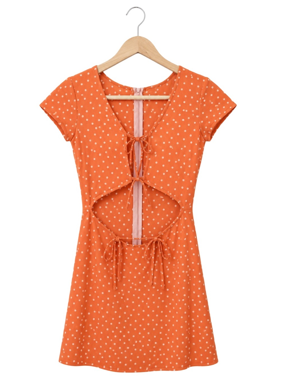 Flynn Skye Tiara Mini Dress XS NWT Anthropologie Orange Rust Polka Dot Cutout